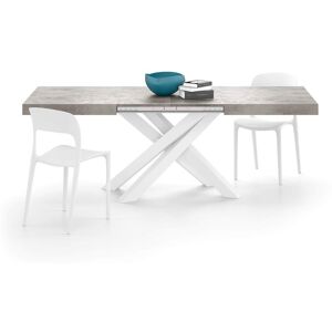 Mobili Fiver Table Extensible Emma 140(220)x90 cm, Gris Beton avec Pieds Croises Blancs