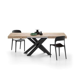 Mobili Fiver Table Extensible Emma 140(220)x90 cm, Chene naturel avec Pieds Croises Noirs