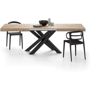 Mobili Fiver Table Extensible Emma 160(240)x90 cm, Chene naturel avec Pieds Croises Noirs