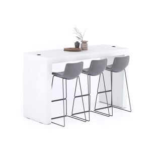 Mobili Fiver Table Haute Evolution 180x60, Frêne Blanc avec 2 pieds et Chargeur sans fil