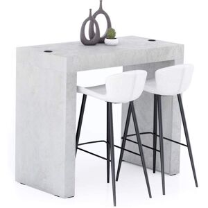 Mobili Fiver Table Haute Evolution 120x60, Gris Béton avec 2 pieds et Chargeur Sans Fil