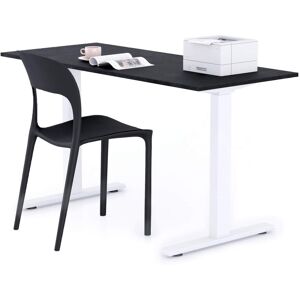 Mobili Fiver Bureau Clara 140x60, Noir Béton, avec Pieds Fixes Blanc