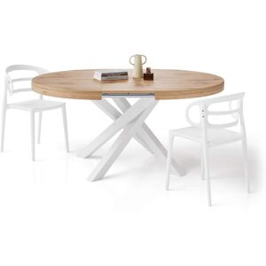 Mobili Fiver Table ronde extensible Emma, 120-160 cm, Bois Rustique, avec pieds blancs croisés