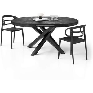 Mobili Fiver Table ronde extensible Emma, 120-160 cm, Noir Béton, avec pieds noirs croisés