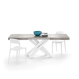 Mobili Fiver Table Extensible Emma 140(220)x90 cm, Gris Béton avec Pieds Croisés Blancs