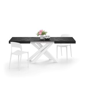 Mobili Fiver Table Extensible Emma 140(220)x90 cm, Noir Béton avec Pieds Croisés Blancs