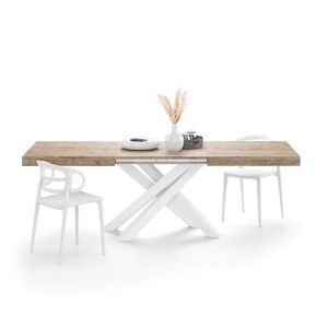 Mobili Fiver Table Extensible Emma 160(240)x90 cm, Chêne naturel avec Pieds Croisés Blancs