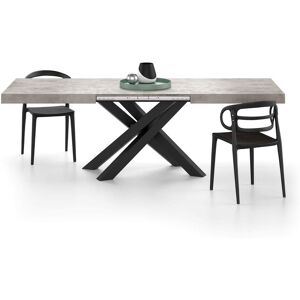 Mobili Fiver Table Extensible Emma 160(240)x90 cm, Gris Béton avec Pieds Croisés Noirs