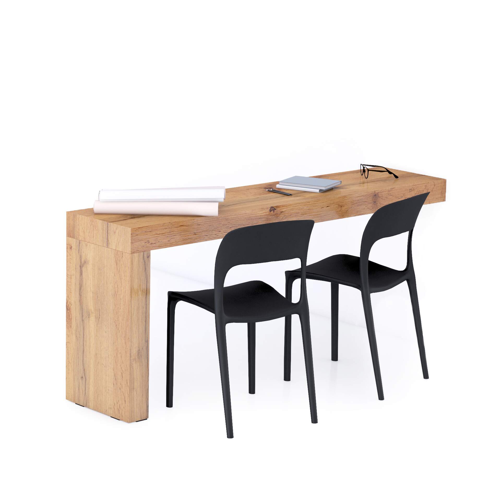 Mobili Fiver Table de bureau Evolution 180x40, Bois Rustique avec 1 pied