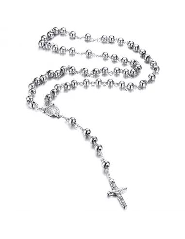 HommeBijoux Chaines / colliers - chapelet chrétien homme ado acier croix et médaille sainte vierge marie communion