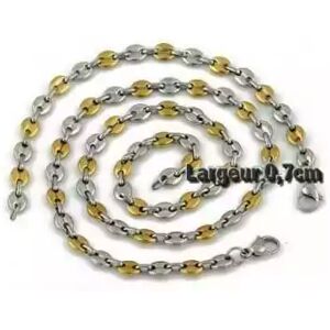 HommeBijoux Parure Bracelet Et Chaine Homme Grains De Café Acier Massif Et Or 7mm 58cm