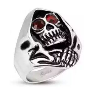 HommeBijoux Bague Homme Acier Tête De Mort Yeux Zircon Rouge Faucheuse Reaper Grim Fr 57-58 (us 8)