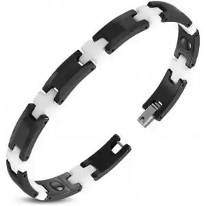 HommeBijoux Bracelet Gourmette Homme Céramique Noire Et Jointure Croix Blanche Xl - Longueur Bracelet 22cm → Tour De Poignet 20cm