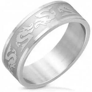 HommeBijoux Bague Femme Homme Acier Bande Gravure Signe Zodiaque Dragons En Relief Fr 59-60 (us 9)