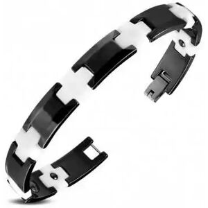 HommeBijoux Bracelet Gourmette Homme Céramique Noire Et Jointure Croix Blanche M - Longueur Bracelet 20cm → Tour De Poignet 18cm (taille Plus Populaire)