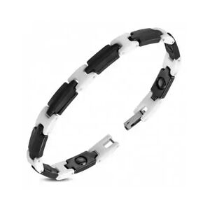 HommeBijoux Bracelet Pour Homme En Céramique Noire Et Jointure Segment H Blanc M - Longueur Bracelet 20cm → Tour De Poignet 18cm (taille Plus Populaire)