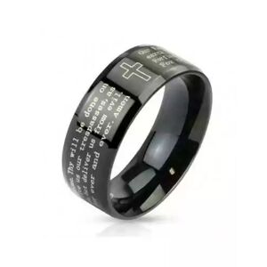 HommeBijoux Bague Homme Acier Noir Croix Prière Bible Notre Père Seigneur Lord Fr 51-52 (us 6)