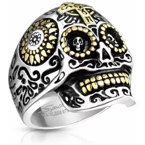 HommeBijoux Bague Chevalière Homme Acier Doré Tête De Mort Style Mexicaine Biker Fr 64-65 (us 11)