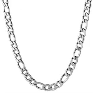 HommeBijoux Chaine Homme Acier Inoxydable Couleur Argent Maille Figaro 7mm 55cm