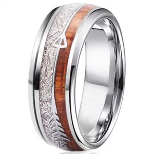 HommeBijoux Bague Anneau Homme Acier Bande Bois Météorite Flèche De Ull Artémis Viking Fr 57-58 (us 8)