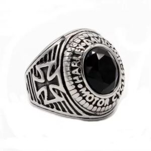 HommeBijoux Bague Chevalière Homme Acier Pierre Noire Croix Harley Davidson Biker Fr 59-60 (us 9)