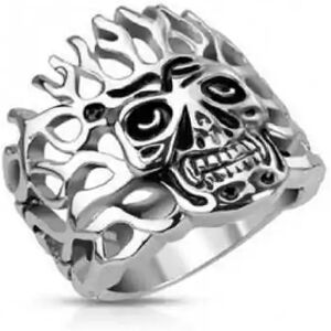 HommeBijoux Bague Homme Acier Massif Tete De Mort Enflammee Goth Biker Gothique Fr 62-63 (us 10)