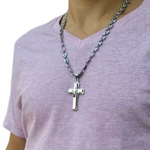 HommeBijoux Pendentif Homme Trois Croix Superposées Et Chaine Grains De Café Acier