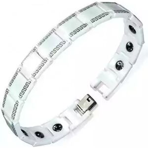 HommeBijoux Bracelet Gourmette Homme Céramique Blanche Magnétique Motif Grec S - Longueur Bracelet 19cm → Tour De Poignet 17cm