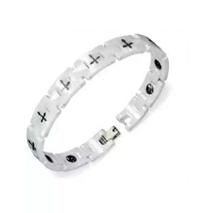 HommeBijoux Gourmette Homme Femme En Céramique Blanche Magnétique Croix Noire 18cm Xs - Longueur Bracelet 18cm → Tour De Poignet 16cm