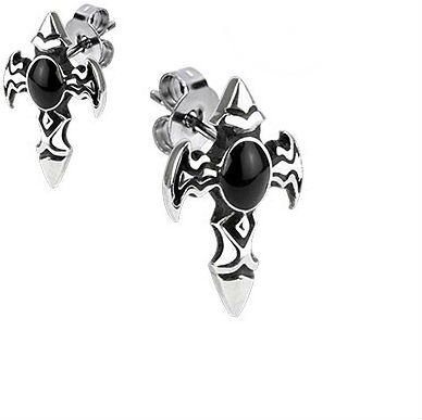 HommeBijoux PAIRE BOUCLE D'OREILLE POUR HOMME FEMME ACIER CROIX LATINE TRIBAL ONYX NOIR GOTHIQUE HommeBijoux PAIRE BOUCLE D'OREILLE POUR HOMME FEMME ACIER CROIX LATINE TRIBAL ONYX NOIR GOTHIQUE