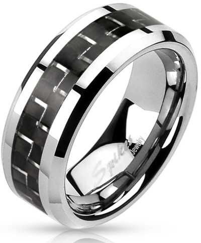 HommeBijoux Bague anneau homme titane et bande fibre de carbone noire et argenté Taille de bague ∅ - FR 64-65 (US 11) HommeBijoux Bague anneau homme titane et bande fibre de carbone noire et argenté Taille de bague ∅ - FR 64-65 (US 11)