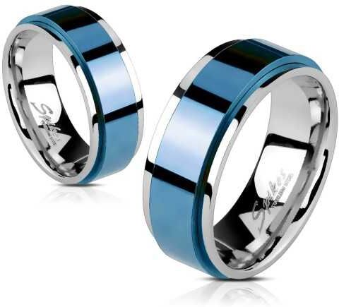 HommeBijoux Bague anneau homme femme acier bleu bords couleur argent rotative spin Taille de bague ∅ - FR 57-58 (US 8) HommeBijoux Bague anneau homme femme acier bleu bords couleur argent rotative spin Taille de bague ∅ - FR 57-58 (US 8)