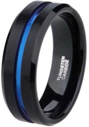 HommeBijoux Bague anneau homme carbure de tungstène noir rainure centre ligne bleu Taille de bague ∅ - FR 64-65 (US 11) HommeBijoux Bague anneau homme carbure de tungstène noir rainure centre ligne bleu Taille de bague ∅ - FR 64-65 (US 11)
