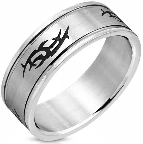 HommeBijoux Bague anneau pour homme en acier inoxydable avec motif tribal noir 8mm Taille de bague ∅ - FR 64-65 (US 11) HommeBijoux Bague anneau pour homme en acier inoxydable avec motif tribal noir 8mm Taille de bague ∅ - FR 64-65 (US 11)