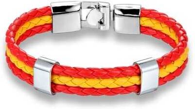 HommeBijoux Bracelet homme cuir fermoir acier couleur rouge et jaune pays espagne HommeBijoux Bracelet homme cuir fermoir acier couleur rouge et jaune pays espagne