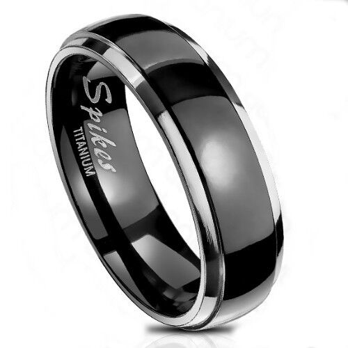 HommeBijoux Bague anneau de fiançailles homme femme titane couleur argent et noire Taille de bague ∅ - FR 57-58 (US 8)