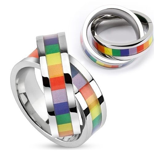 HommeBijoux Pendentif femme homme acier anneau double gay pride union et 1 chaine