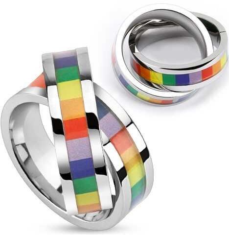 HommeBijoux Pendentif femme homme acier anneau double gay pride union et 1 chaine HommeBijoux Pendentif femme homme acier anneau double gay pride union et 1 chaine