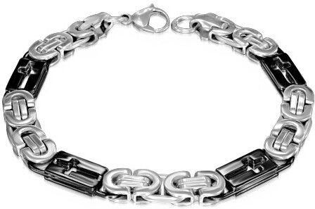 HommeBijoux BRACELET HOMME ACIER MAILLE BYZANTIN & CROIX LATINE PLAQUE NOIR