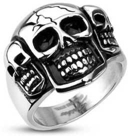 HommeBijoux Bague chevalière homme acier inox trois crânes têtes de mort biker Taille de bague ∅ - FR 59-60 (US 9) HommeBijoux Bague chevalière homme acier inox trois crânes têtes de mort biker Taille de bague ∅ - FR 59-60 (US 9)