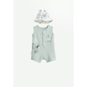 Petit Beguin Combishort bebe + chapeau en gaze de coton Garden Party