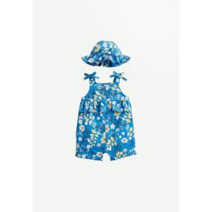 Petit Beguin Barboteuse bebe + chapeau en popeline Flora