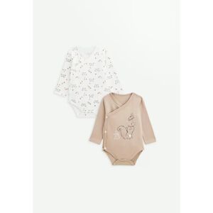 Petit Beguin Lot de 2 bodies bebe manches longues ouverture croisee Noisette