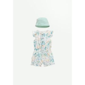 Petit Beguin Combishort bebe + chapeau en gaze de coton Patroika