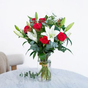 Interflora Orphee : roses et lys dans les tons rouge et blanc