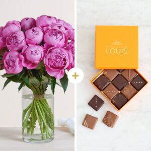 Brassee de pivoines rose vif et ses chocolats - Interflora - Livraison de fleurs