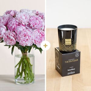 Brassee de pivoines rose pale et sa bougie  - Interflora - Livraison de fleurs