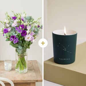 Brassee de lisianthus et sa bougie Taureau - Interflora - Livraison de fleurs