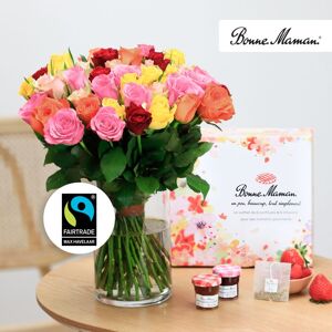 Interflora Brassée de roses multicolores et son coffret Bonne Maman - Interflora - Livraison de fleurs - Publicité