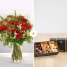 Bouquet Rouge idylle et ses amandes au chocolat - Fleurs & Cadeaux - Interflora